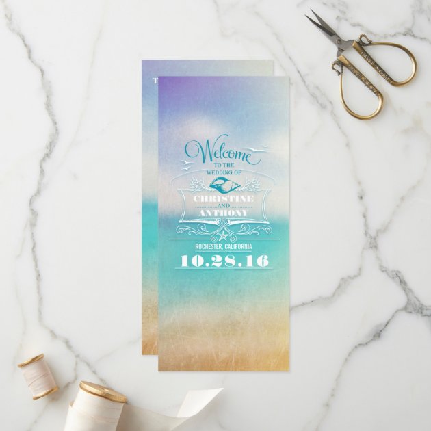 Romantic Beach Wedding Programs - Ombre Blue Sea
