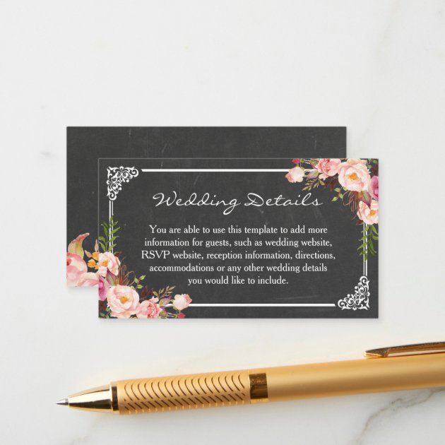 Vintage Chalkboard Pink Floral Wedding Insert Card