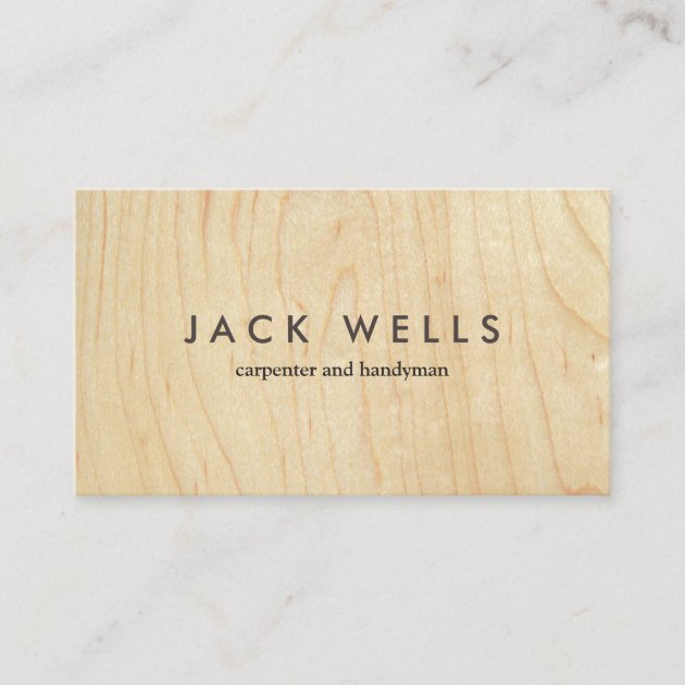 Simple Light Wood Grain Carpenter and Handyman Business Card (front side)