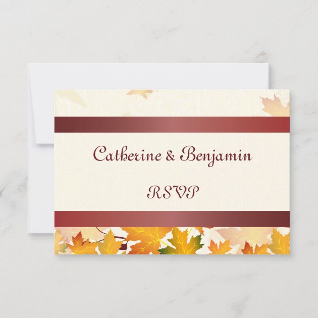 Golden Autumn Leaves with Red Wedding RSVP