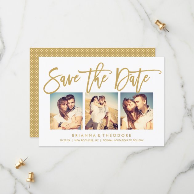 Chic Hand Lettered Save The Date Photo Collage