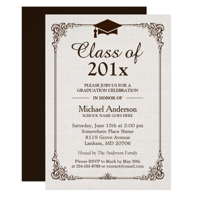 Class Of 2018 Graduation Ivory Linen Vintage Frame Invitation
