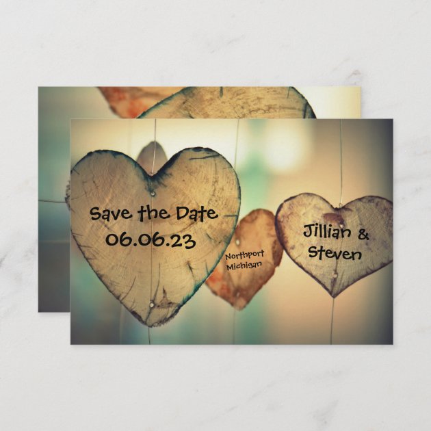 Rustic Wood Hearts - 3x5 Save The Date Card