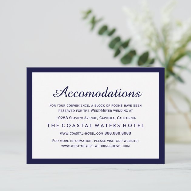 Nautical Navy Blue Wedding Accommodations Hotel Enclosure Card
