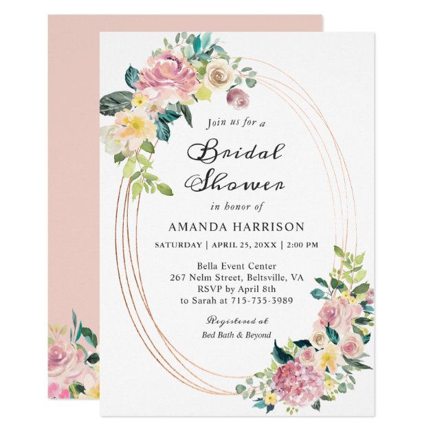 Modern Oval Frame Pastel Floral Bridal Shower Invitation