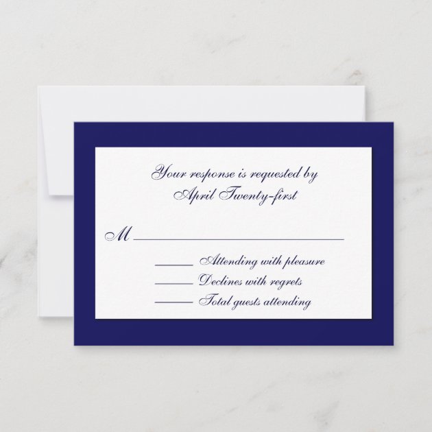 Stylish Blue & White Wedding RSVP Card