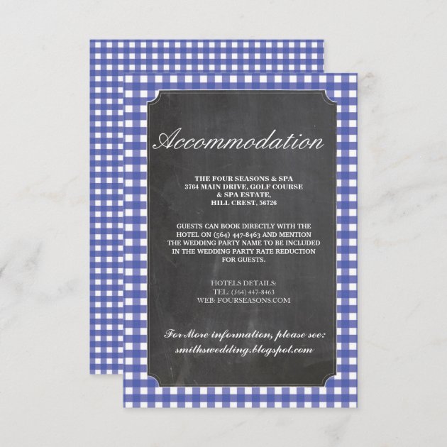 Blue Check Rustic Accommodation Wedding Cards