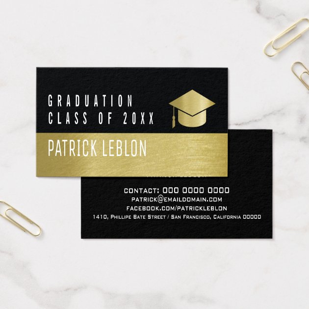 Graduate Name, Elegant Class Of, Black & Faux Gold Mini Business Card