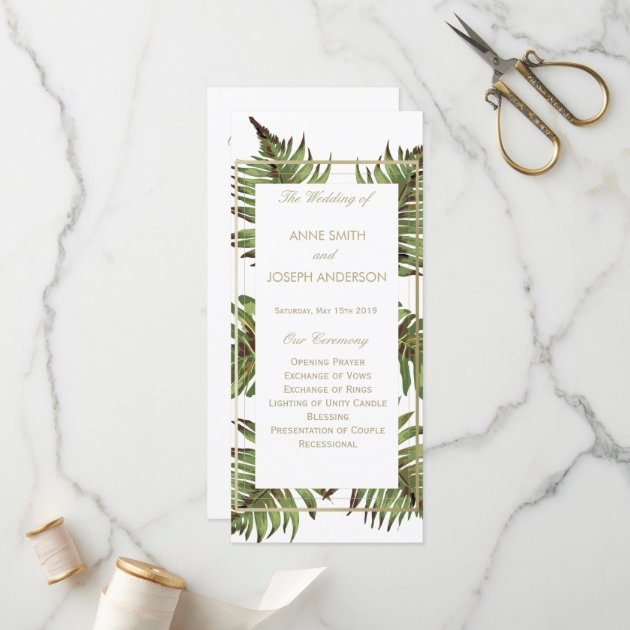 Watercolor Leaves & Gold Wedding Program V2