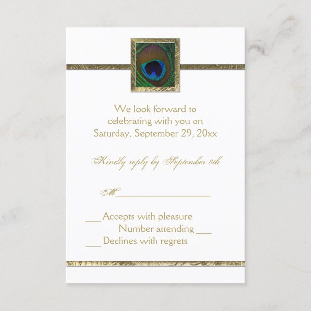 White and Gold Peacock Feather RSVP Card