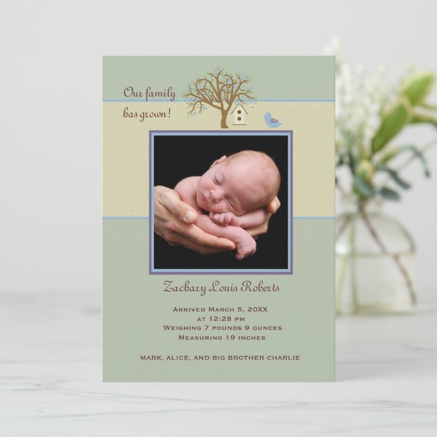 Family Tree Blue - Photo Birth Announcement