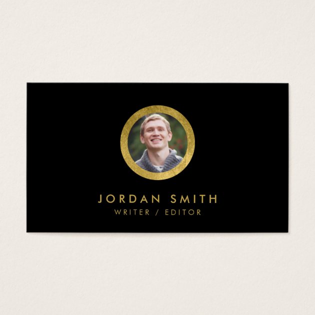 Chic Black & Faux Gold Profile Photo Social Media Business Card