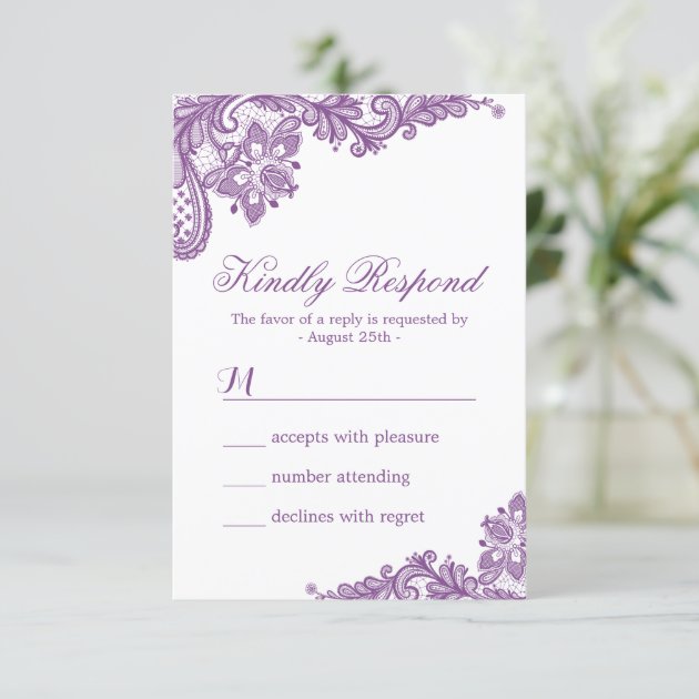 Elegant Lavender Purple Lace Pattern RSVP