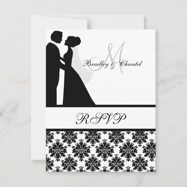 Black and White Wedding Couple RSVP Card