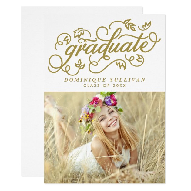 Whimsical Script | Gold Photo Graduation Card