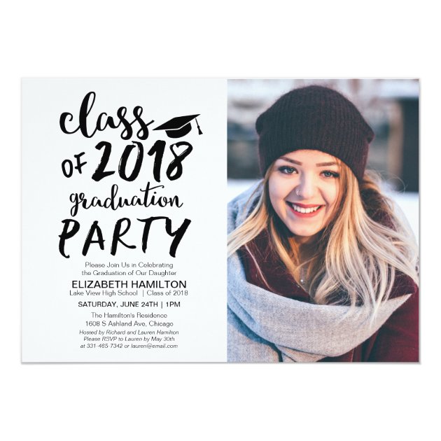 Chic Script Black And White Graduation Party Photo Card