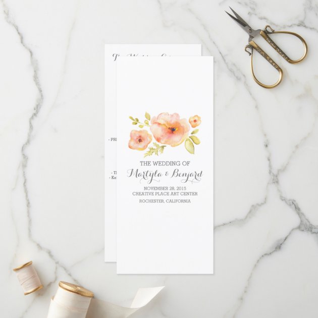 Romantic Watercolor Flowers Wedding Programs