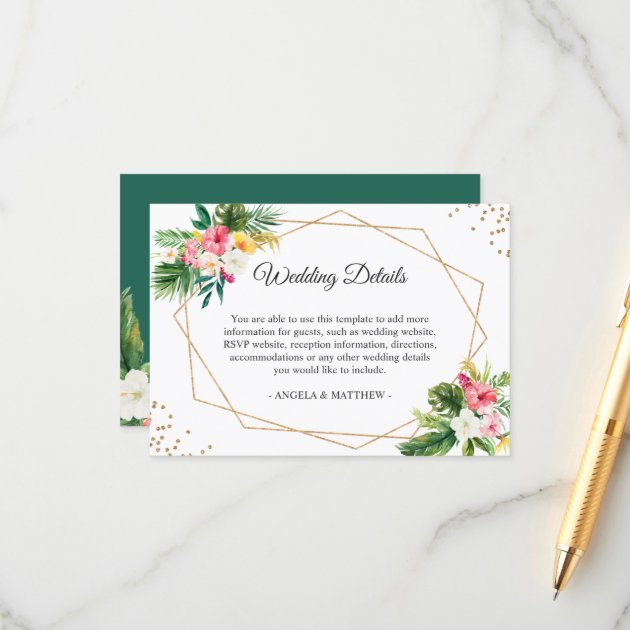 Tropical Floral Leaves Wedding Details Reception Enclosure Card
