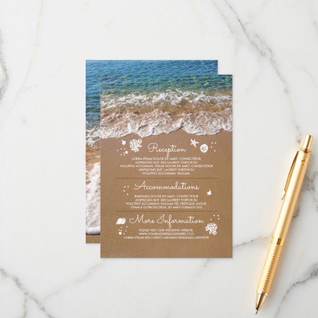Blue Sea Waves And Sand Beach Wedding Information Enclosure Card