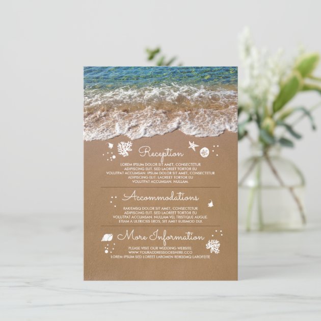 Blue Sea Waves And Sand Beach Wedding Information Enclosure Card