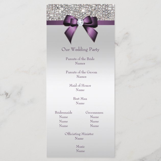 Silver Sequin Purple Bow Wedding Program
