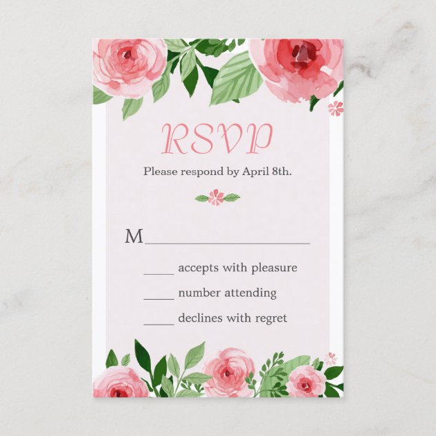 Watercolor Rose Floral Botanical RSVP Respond Card