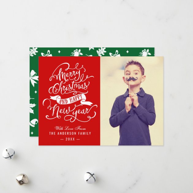 Modern Merry Christmas Typography Greeting Photo Holiday Card
