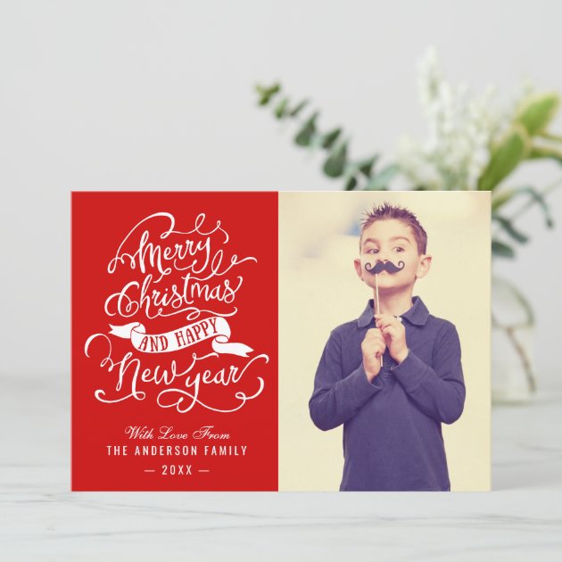 Modern Merry Christmas Typography Greeting Photo Holiday Card