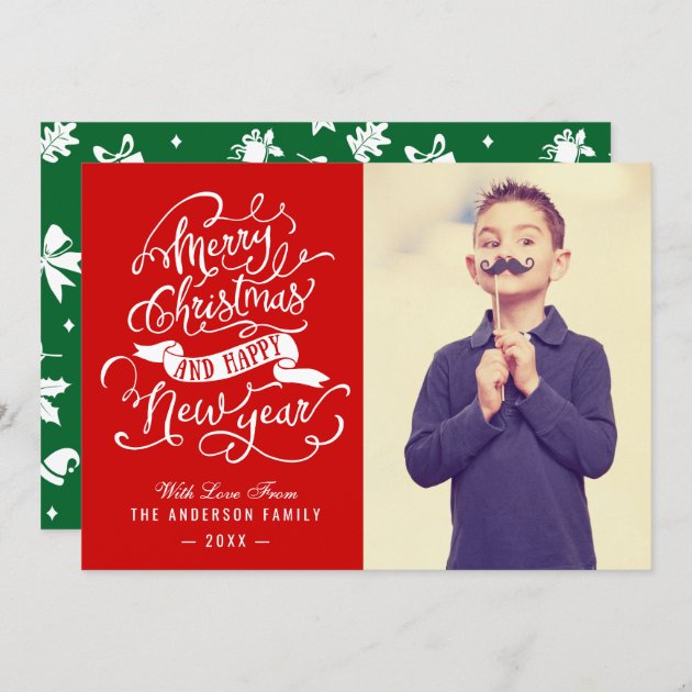 Modern Merry Christmas Typography Greeting Photo Holiday Card