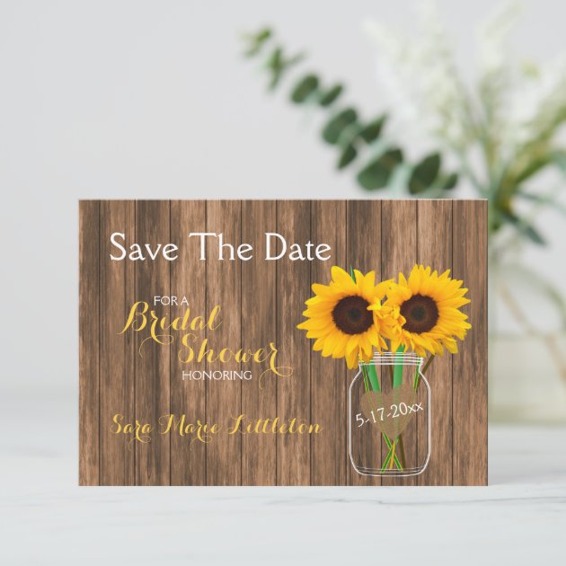 Country Sunflower Mason Jar Save The Date