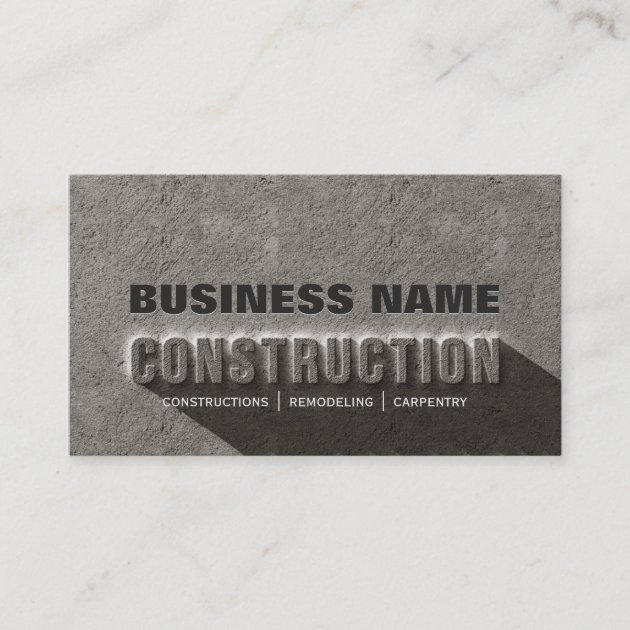 Modern Rustic Concrete Rock Text Construction Business Card (front side)
