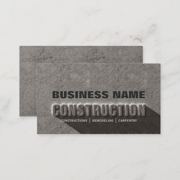 Modern Rustic Concrete Rock Text Construction Business Card (back side)
