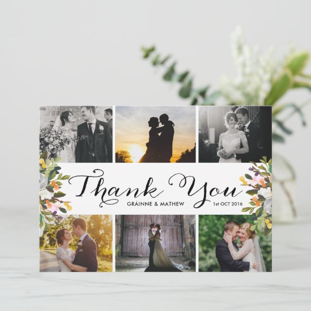Photo Collage Floral Wedding Thank You