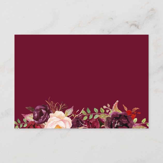 Burgundy Marsala Red Floral Wedding Details Info Enclosure Card