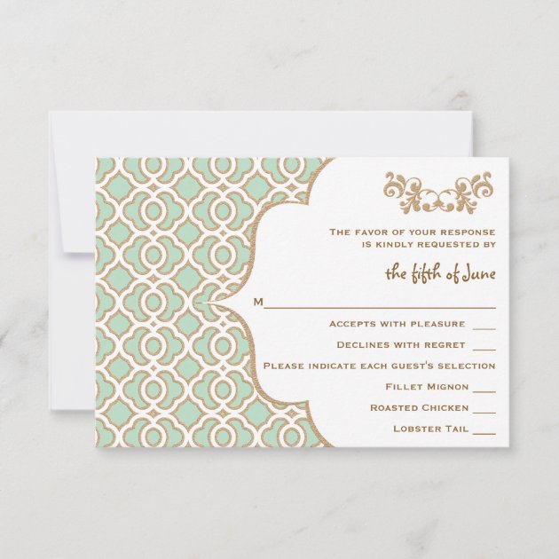 Mint Green Gold Moroccan Wedding Response Cards