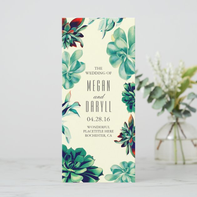 Succulent Floral Teal Wedding Programs