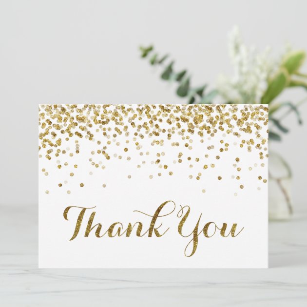 Gold Glitter Confetti Wedding Thank You Card