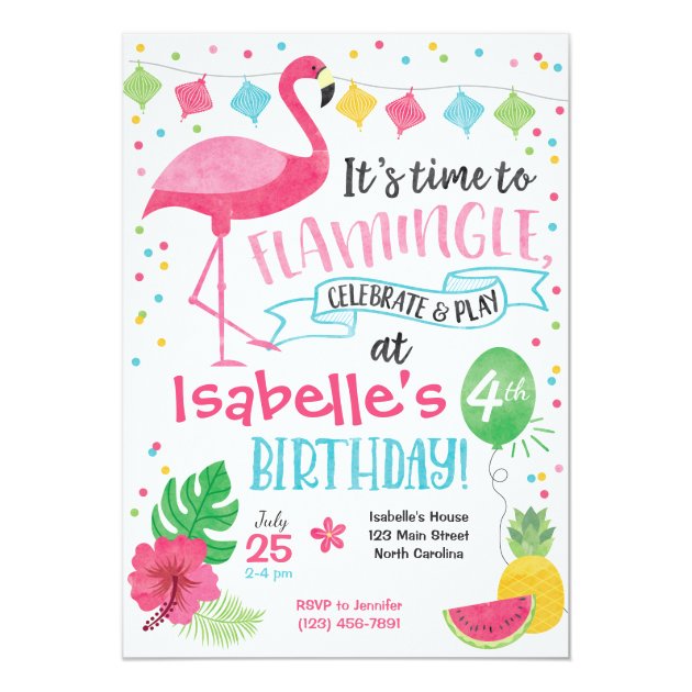 Summer Flamingo Birthday Invitation, Flamingle Card