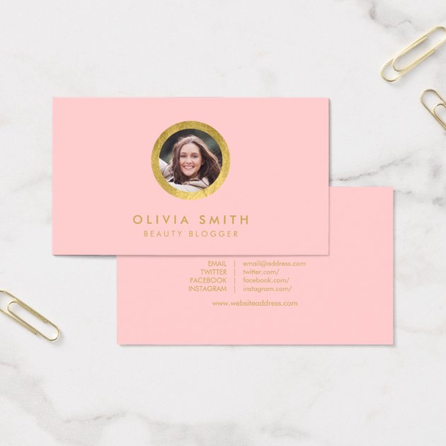 Chic Rose & Faux Gold Profile Photo Social Media Business Card