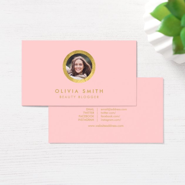 Chic Rose & Faux Gold Profile Photo Social Media Business Card