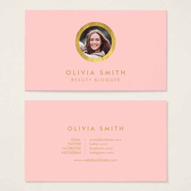 Chic Rose & Faux Gold Profile Photo Social Media Business Card
