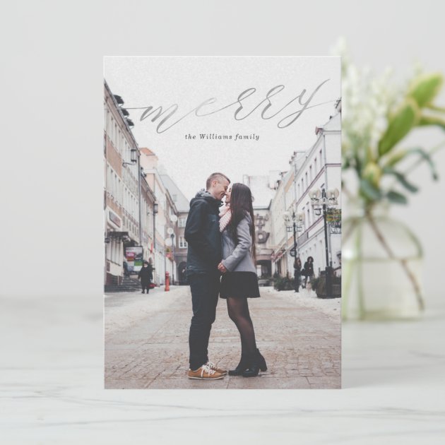 Simple Silver Gold Merry Christmas Photo Cards