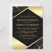 Gold Geometric Black Marble Photo Wedding Invitation | Zazzle