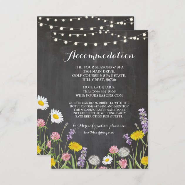 Wild Flowers Accommodation Wedding Chalk Enclosure Card