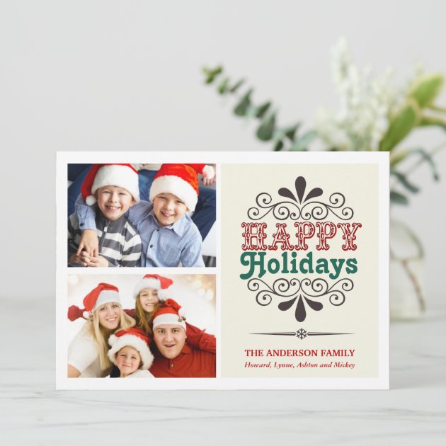 Retro Type Holiday 2-Photo Collage Flat Card