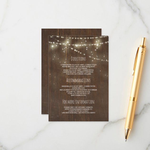 Barn Wood Ans String Lights Wedding Information Enclosure Card