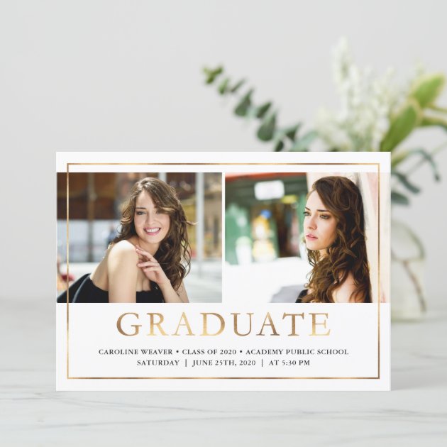 Faux Gold Foil Look Photo Graduation Open House Announcement