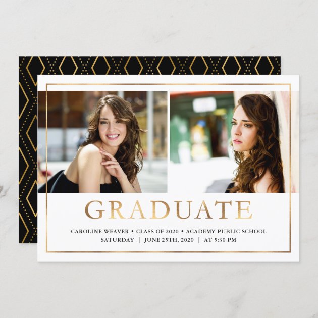 Faux Gold Foil Look Photo Graduation Open House Announcement