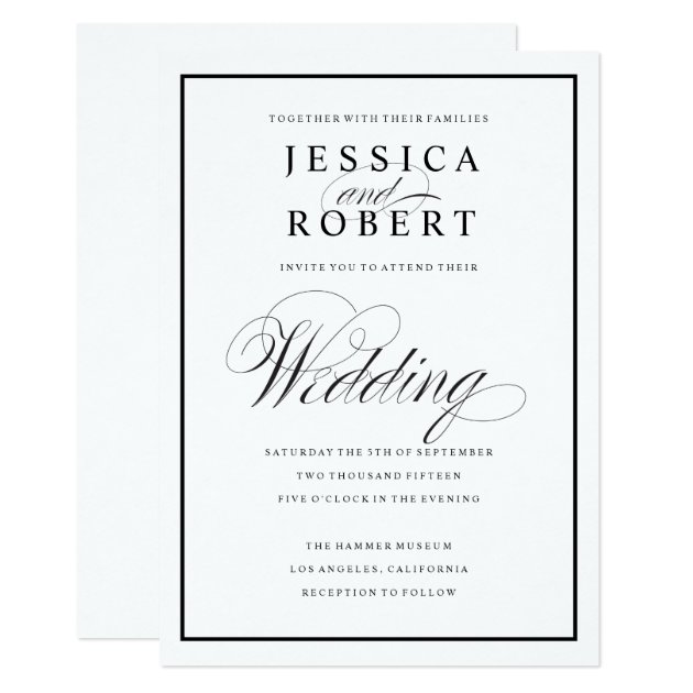 Elegant Script And Black Border Wedding Invitation