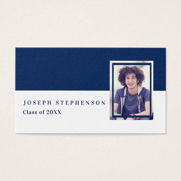 White | Blue Graduation Photo Insert Name Cards